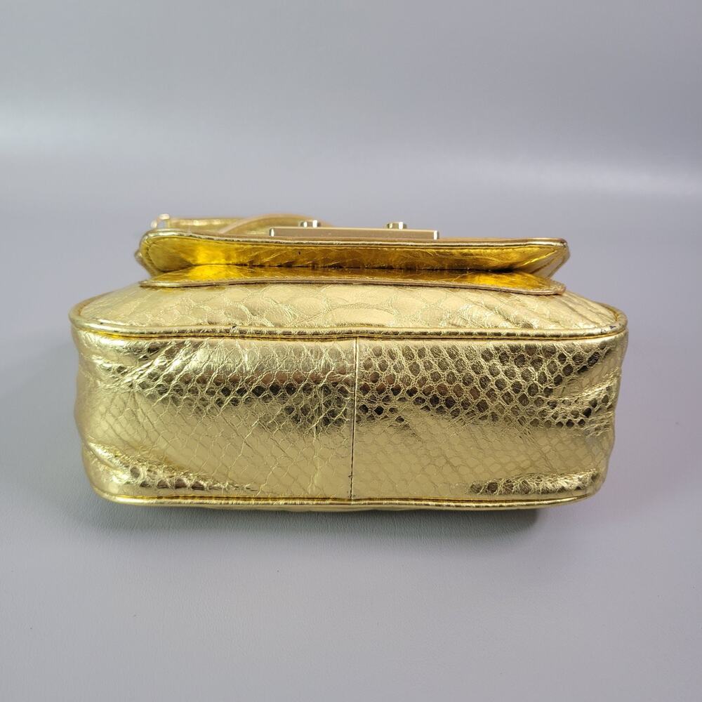 Michael Kors Mini Handbag Gold Snakeskin Embossed Chain Strap - Picture 9 of 15